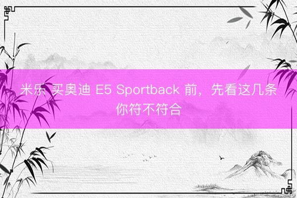 米乐 买奥迪 E5 Sportback 前，先看这几条你符不符合