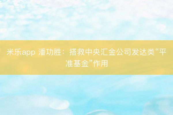 米乐app 潘功胜：搭救中央汇金公司发达类“平准基金”作用