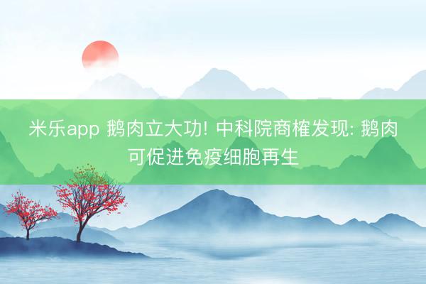 米乐app 鹅肉立大功! 中科院商榷发现: 鹅肉可促进免疫细胞再生